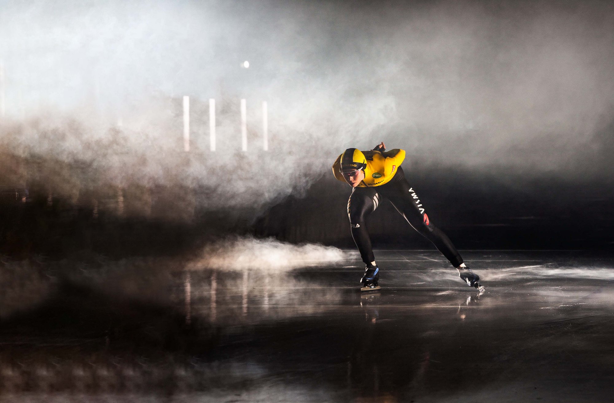 Schaatser Team Jumbo-Visma in actie