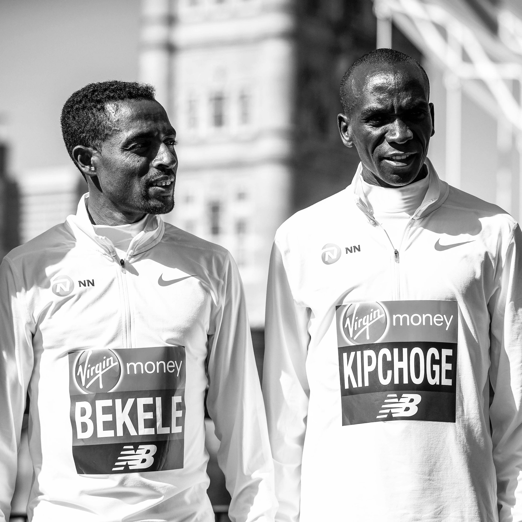 Kenenisa Bekele and Eliud Kipchoge in competition outfit for King's Crossing