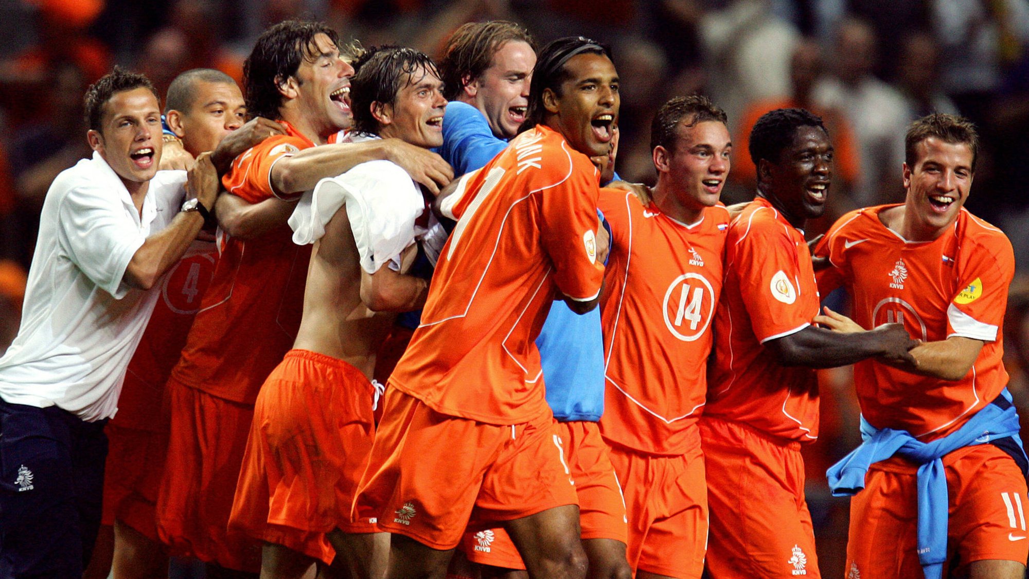 Celebrating players of the Dutch national football team
