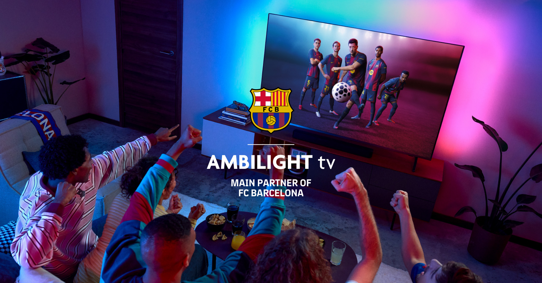 Fans watching football on a Ambilight TV